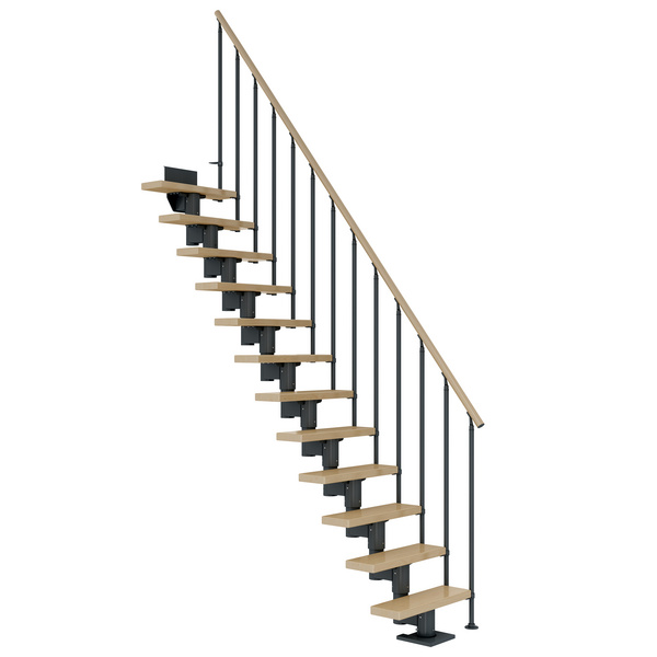 Mittelholmtreppe Dublin + Einzelstabgel., 12 Stufen, Ahorn 65cm Treppenl gerade Metallkomp anthrazit