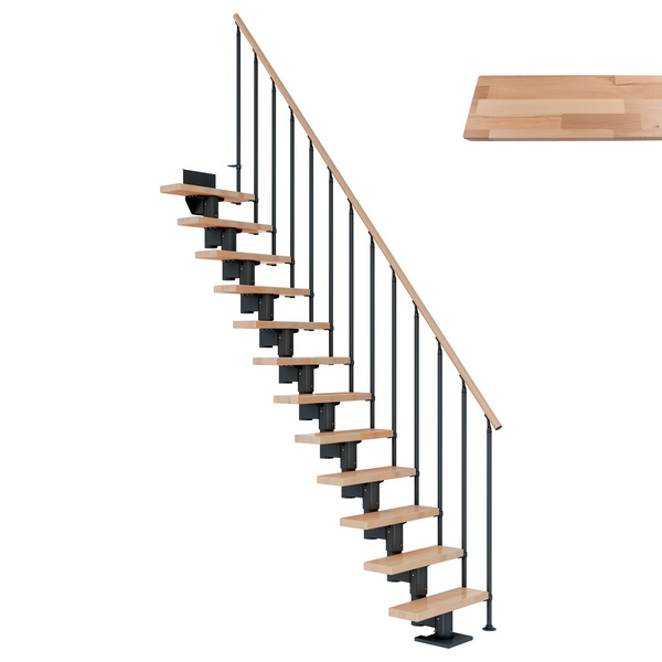 Mittelholmtreppe Dublin + Einzelstabgel., 11 Stufen, Buche 65cm Treppenl gerade Metallkomp anthrazit