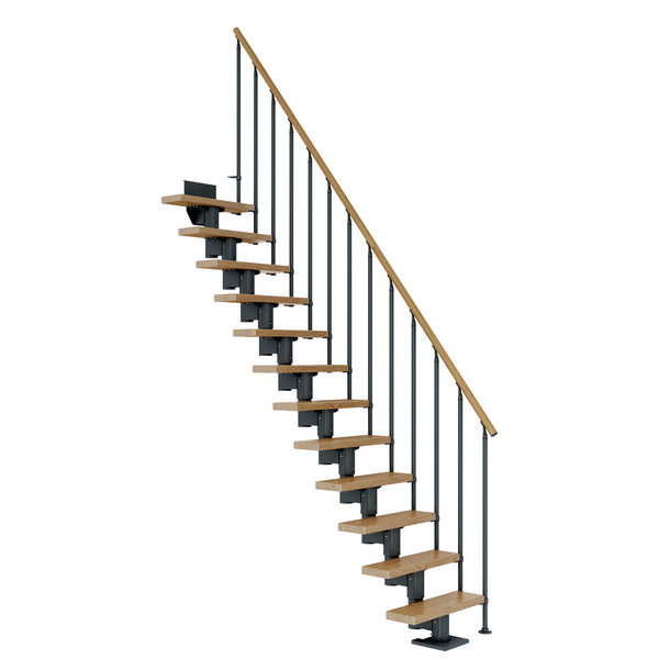 Mittelholmtreppe Dublin + Einzelstabgel., 11 Stufen, Eiche 75cm Treppenl gerade Metallkomp anthrazit