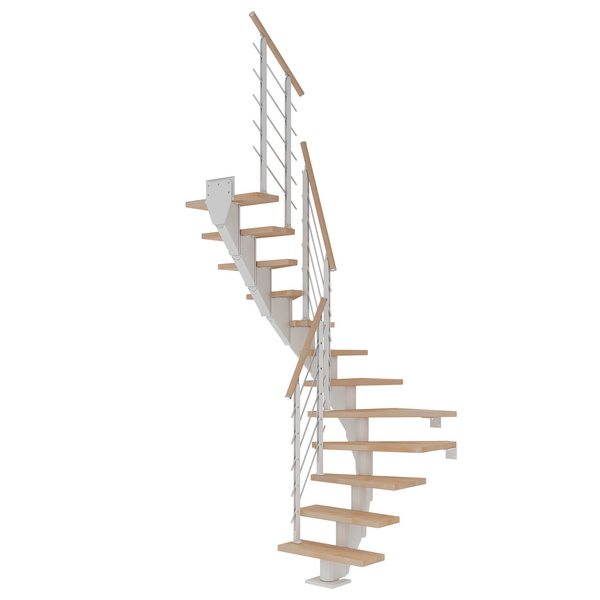 Mittelholmtreppe Frankfurt + Designgel, 65cm Treppenl 1/2 gew. 12 Stufen Buche geölt, Metallkomp weiß