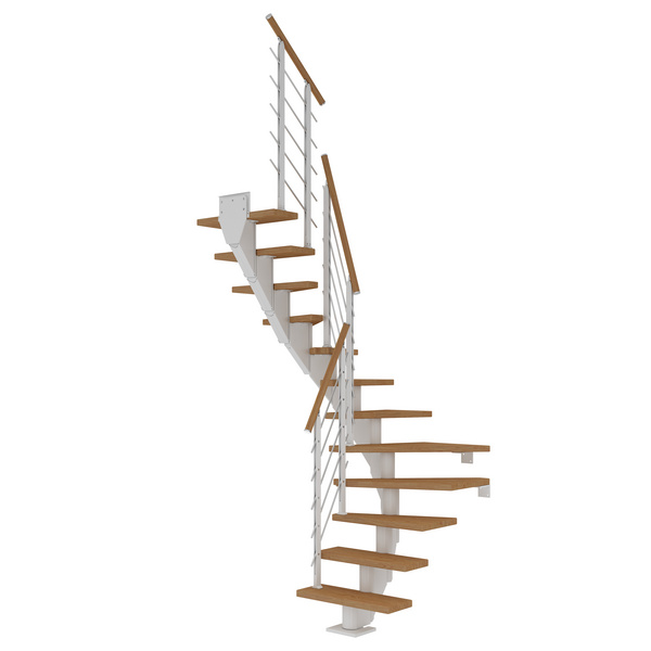 Mittelholmtreppe Frankfurt + Designgel, 65cm Treppenl 1/2 gew. 11 Stufen Eiche geölt, Metallkomp weiß