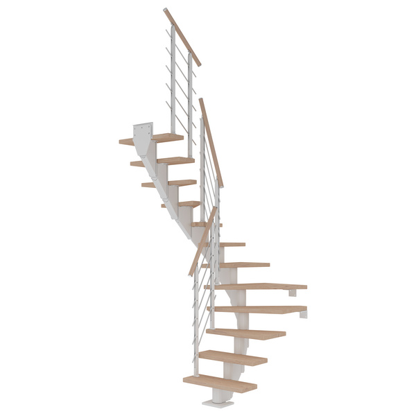 Mittelholmtreppe Frankfurt + Designgel, 65cm Treppenl 1/2 gew. 11 Stufen Eiche weiß, geölt, Metallkomp weiß