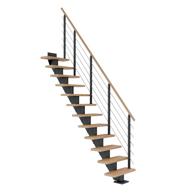 Mittelholmtreppe Frankfurt + Designgel, 75cm Treppenl gerade 13 Stufen Buche geölt, Metallkomp antrhazit