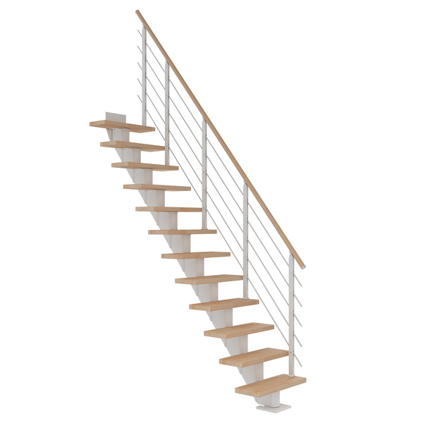 Mittelholmtreppe Frankfurt + Designgel, 75cm Treppenl gerade 13 Stufen Buche geölt, Metallkomp weiß