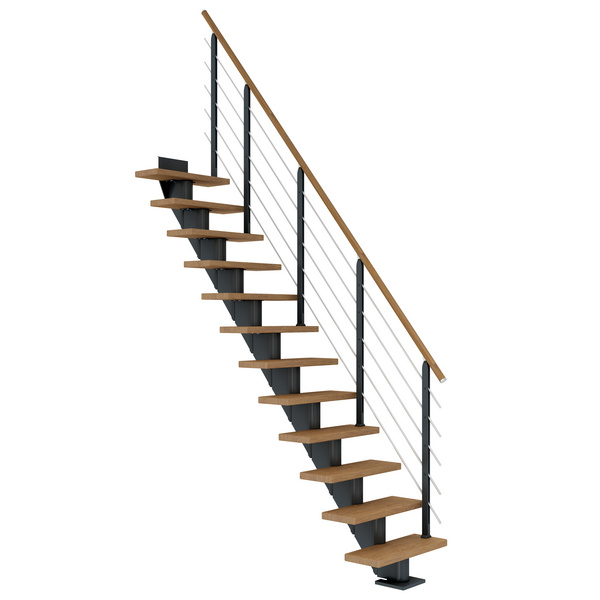 Mittelholmtreppe Frankfurt + Designgel, 75cm Treppenl gerade 11 Stufen Eiche geölt, Metallkomp antrhazit