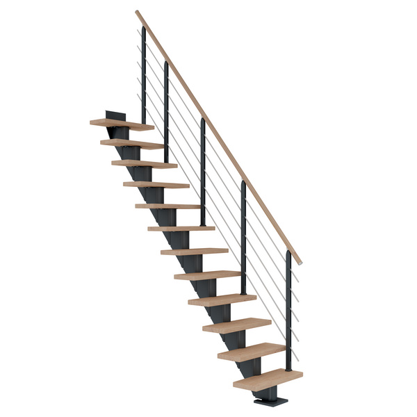 Mittelholmtreppe Frankfurt + Designgel, 65cm Treppenl gerade 13 Stufen Eiche weiß, geölt, Metallkomp antrhazit