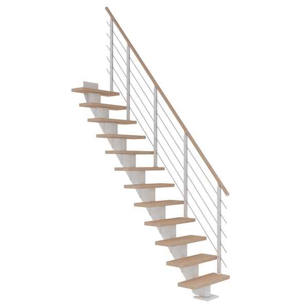 Mittelholmtreppe Frankfurt + Designgel, 65cm Treppenl gerade 12 Stufen Eiche weiß, geölt, Metallkomp weiß