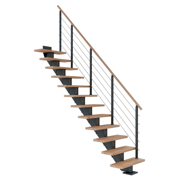 Mittelholmtreppe Hamburg + Designgel 75cm Treppenl gerade 12 Stufen Buche geölt, Metallkomp anthrazit