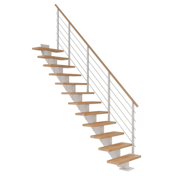 Mittelholmtreppe Hamburg + Designgel 85cm Treppenl gerade 11 Stufen Buche geölt, Metallkomp weiß
