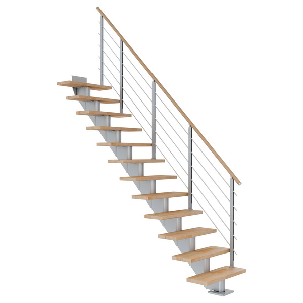 Mittelholmtreppe Hamburg + Designgel 85cm Treppenl gerade 11 Stufen Buche geölt, Metallkomp perlgrau