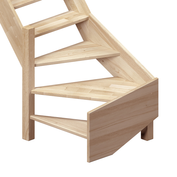 Raumspartreppe "Brest" Eiche, 1/4gewendelt unten links für Geschoßhöhen bis max. 320 cm
