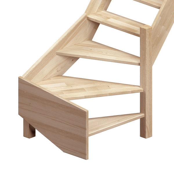 Raumspartreppe "Brest" Eiche, 1/4gewendelt unten rechts für Geschoßhöhen bis max. 320 cm