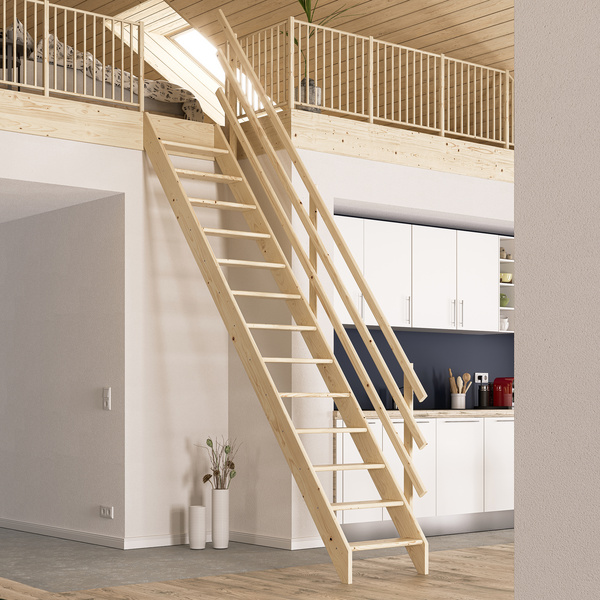 Raumspartreppe Burgau Buche unbeh. gerade Treppenbreite 63 cm für GH 289 cm