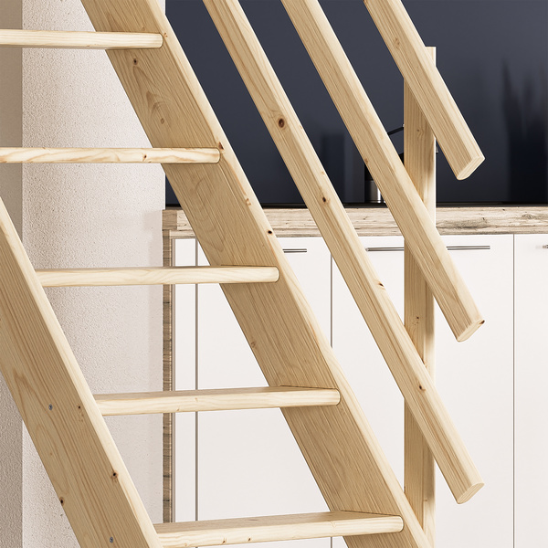 Raumspartreppe Burgau Fichte unbeh. gerade Treppenbreite 63 cm für GH 289 cm