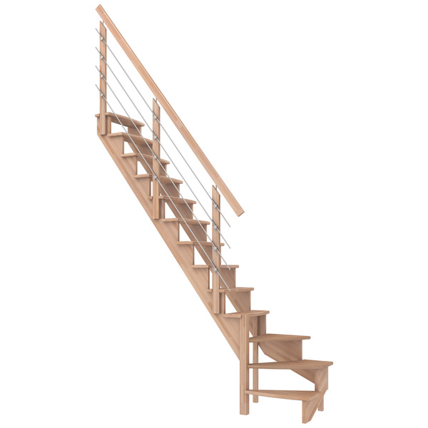 Raumspartreppe Lyon Buche unbeh. 1/4 gewendelt unten links Edelstahlrohre B 75cmGH bis 286 cm