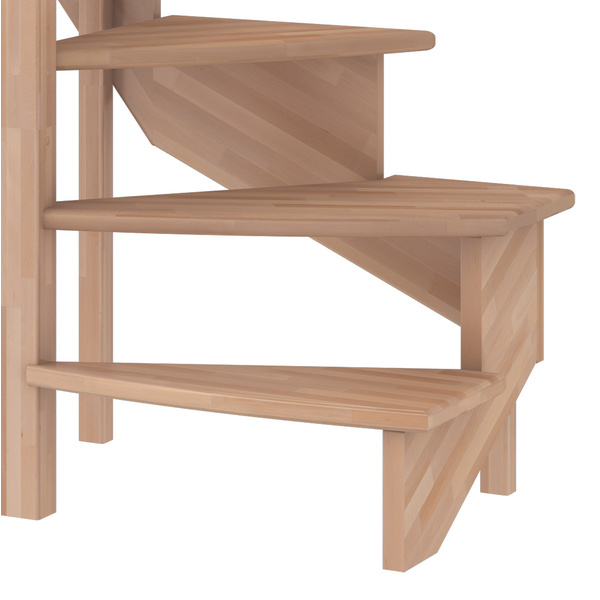 Raumspartreppe Lyon Buche versi. 1/4 gewendelt unten links Holzstäbe B 65cm GH bis 286 cm