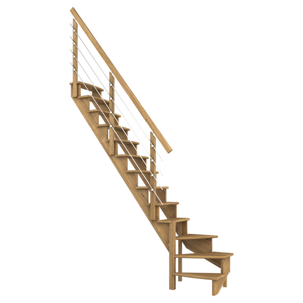 Raumspartreppe Lyon Eiche versi. 1/4 gewendelt unten links Edelstahlrohre B 65cm GH bis 286 cm