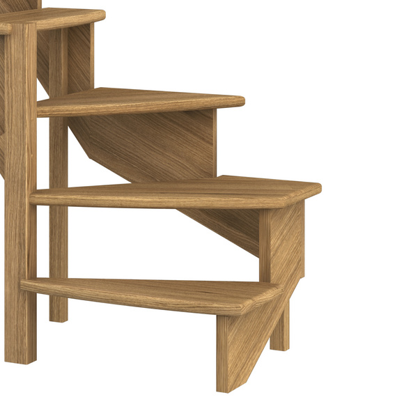 Raumspartreppe Lyon Eiche versi. 1/4 gewendelt unten links Holzstäbe B 75cmGH bis 286 cm