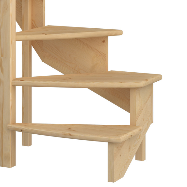 Raumspartreppe Lyon Kiefer unbeh. 1/4 gewendelt unten links Holzstäbe B 65cm GH bis 286 cm