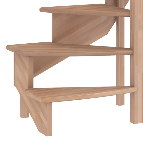 Raumspartreppe Lyon Buche unbeh. 1/4 gewendelt unten rechts Holzstäbe B 65cm GH bis 286 cm