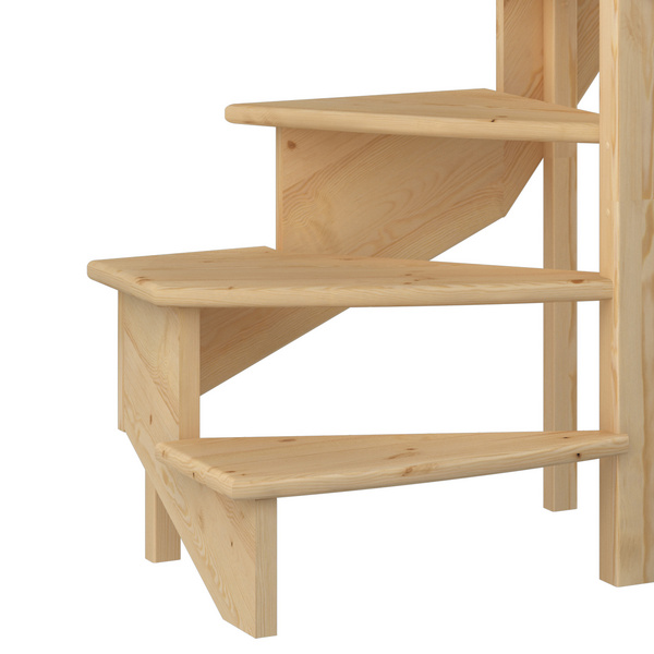 Raumspartreppe Lyon Kiefer unbeh. 1/4 gewendelt unten rechts Holzstäbe B 65cm GH bis 286 cm