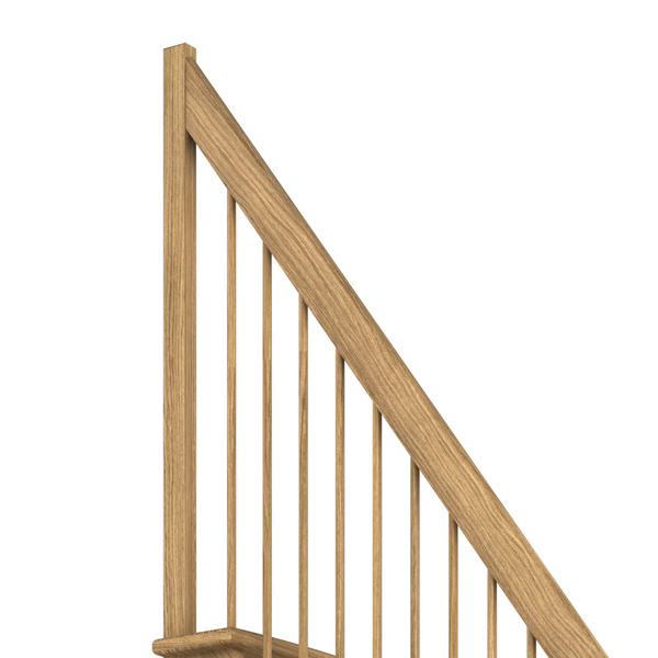 Raumspartreppe Lyon Eiche versi. 1/4 gewendelt unten links Holzstäbe B 75cmGH bis 286 cm