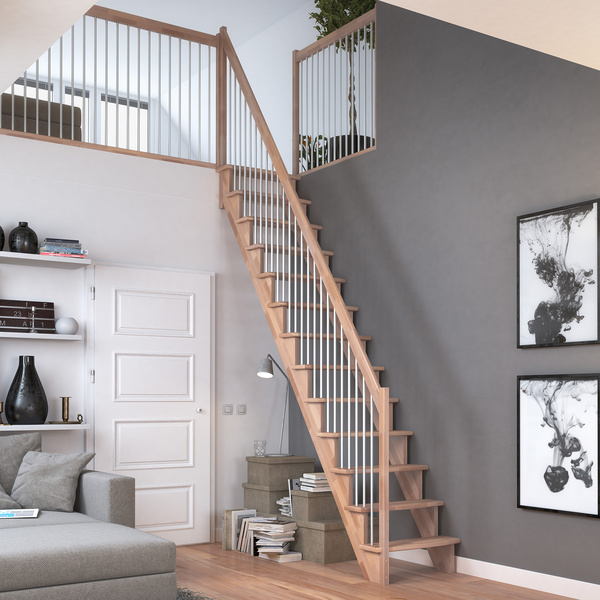 Raumspartreppe Lyon Buche unbeh. gerade Metallstäbe B 65cm GH bis 286 cm