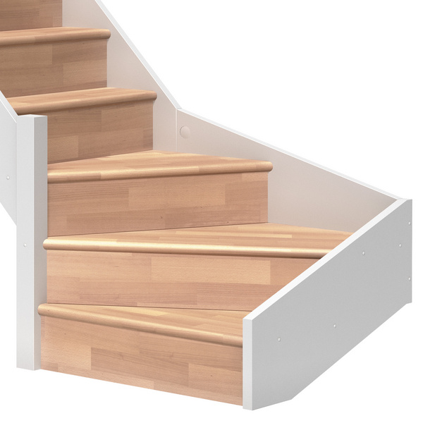 Raumspartreppe Paris mit Setzstufen Buche weiß 1/4 gewendelt unten links B 83,5cm GH bis 318 cm