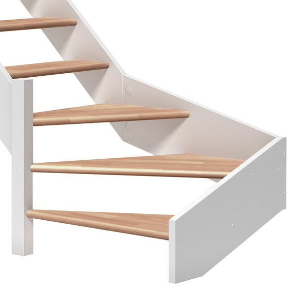 Raumspartreppe Paris ohne Setzstufen Buche weiß 1/4 gewendelt unten links B 83,5cm GH bis 318 cm