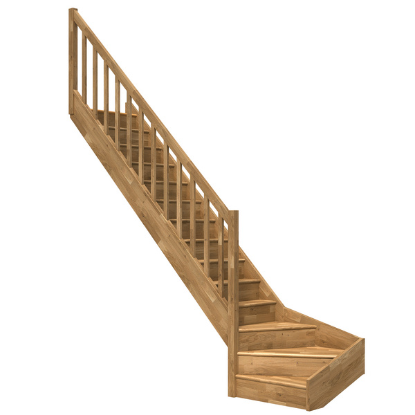 Raumspartreppe Paris mit Setzstufen Eiche versi. 1/4 gewendelt unten links Rechteckstäbe B 83,5cm GH bis 318 cm