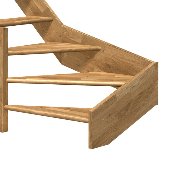 Raumspartreppe Paris ohne Setzstufen Eiche versi. 1/4 gewendelt unten links B 83,5cm GH bis 318 cm