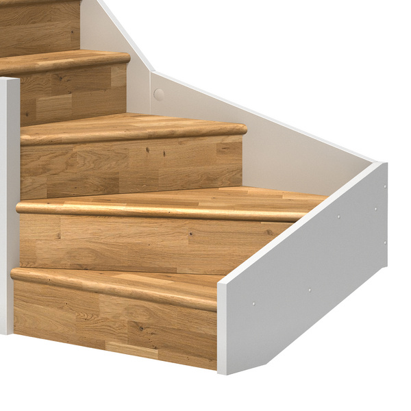Raumspartreppe Paris mit Setzstufen Eiche weiß 1/4 gewendelt unten links B 83,5cm GH bis 318 cm