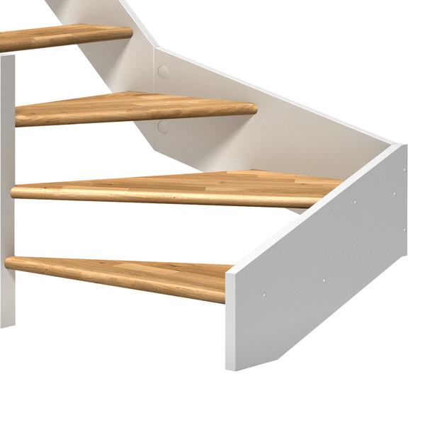 Raumspartreppe Paris ohne Setzstufen Eiche weiß 1/4 gewendelt unten links B 83,5cm GH bis 318 cm