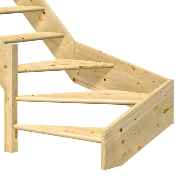 Raumspartreppe Paris ohne Setzstufen Fichte unbeh. 1/4 gewendelt unten links Rechteckstäbe B 83,5cm GH bis 318 cm