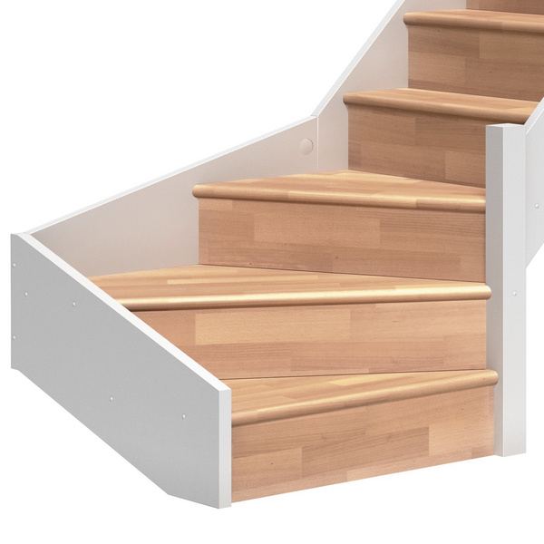 Raumspartreppe Paris mit Setzstufen Buche weiß 1/4 gewendelt unten rechts B 83,5cm GH bis 318 cm