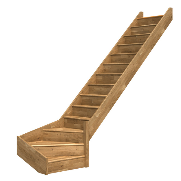 Raumspartreppe Paris mit Setzstufen Eiche versi. 1/4 gewendelt unten rechts B 83,5cm GH bis 318 cm