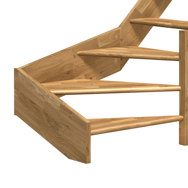 Raumspartreppe Paris ohne Setzstufen Eiche versi. 1/4 gewendelt unten rechts Edelstahlstäbe B 83,5cm GH bis 318 cm