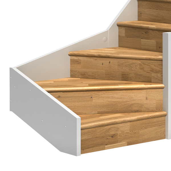 Raumspartreppe Paris mit Setzstufen Eiche weiß 1/4 gewendelt unten rechts B 83,5cm GH bis 318 cm