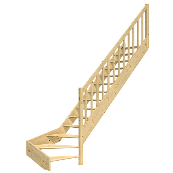 Raumspartreppe Paris ohne Setzstufen Fichte unbeh. 1/4 gewendelt unten rechts Rechteckstäbe B 83,5cm GH bis 318 cm