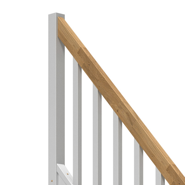 Raumspartreppe Paris ohne Setzstufen Eiche weiß 1/4 gewendelt unten links Rechteckstäbe B 83,5cm GH bis 318 cm
