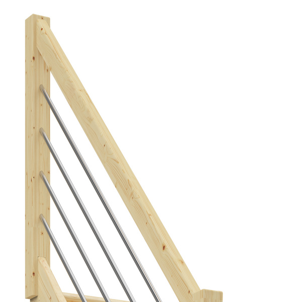Raumspartreppe Paris mit Setzstufen Fichte unbeh. 1/4 gewendelt unten links Edelstahlstäbe B 83,5cm GH bis 318 cm