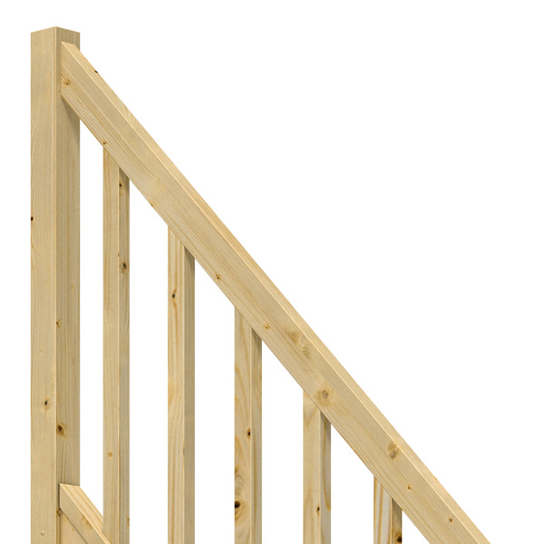 Raumspartreppe Paris ohne Setzstufen Fichte unbeh. 1/4 gewendelt unten links Rechteckstäbe B 83,5cm GH bis 318 cm