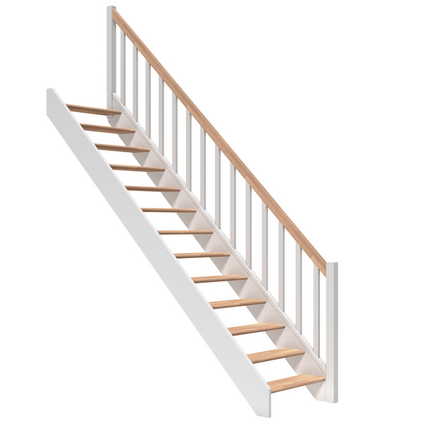 Raumspartreppe Paris ohne Setzstufen Buche weiß gerade Rechteckstäbe B 83,5cm GH bis 280,5 cm