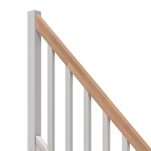 Raumspartreppe Paris mit Setzstufen Buche weiß 1/4 gewendelt unten links Rechteckstäbe B 83,5cm GH bis 318 cm