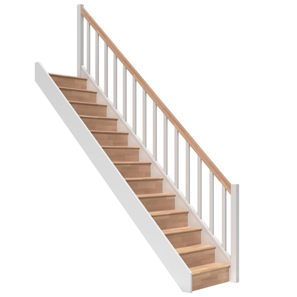 Raumspartreppe Paris mit Setzstufen Buche weiß gerade Rechteckstäbe B 83,5cm GH bis 280,5 cm