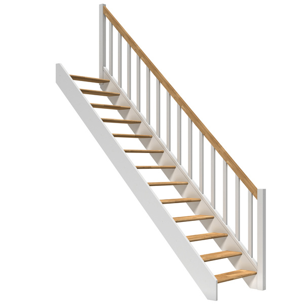 Raumspartreppe Paris ohne Setzstufen Eiche weiß gerade Rechteckstäbe B 83,5cm GH bis 280,5 cm