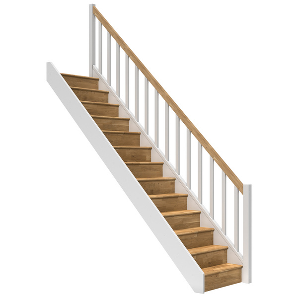Raumspartreppe Paris mit Setzstufen Eiche weiß gerade Rechteckstäbe B 83,5cm GH bis 280,5 cm