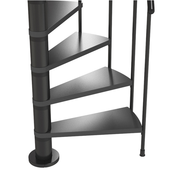 Spindeltreppe Calgary, Ø120cm anthrazit Stufen Multiplexholz anthrazit lackiert, Geschosshöhe 244,8-280,8, Einzelstab
