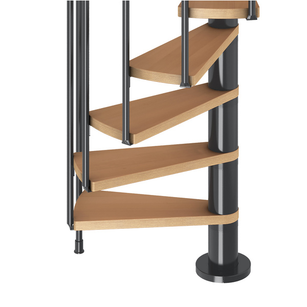 Spindeltreppe Calgary Ø140cm anthrazit Stufen Multiplexholz Buche Geschosshöhe 244,8-280,8cm