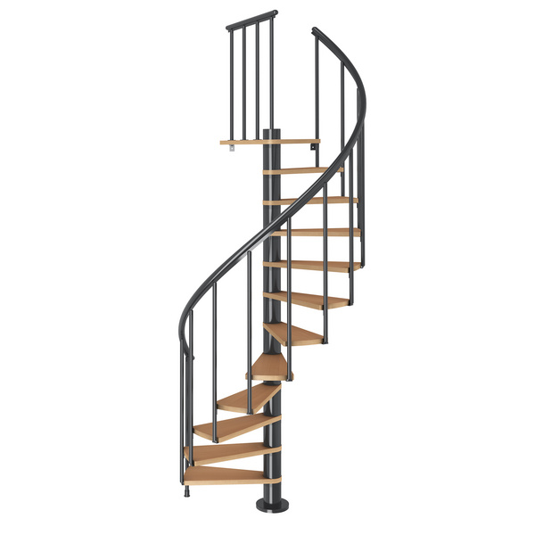 Spindeltreppe Calgary Ø140cm anthrazit Stufen Multiplexholz Buche Geschosshöhe 244,8-280,8cm